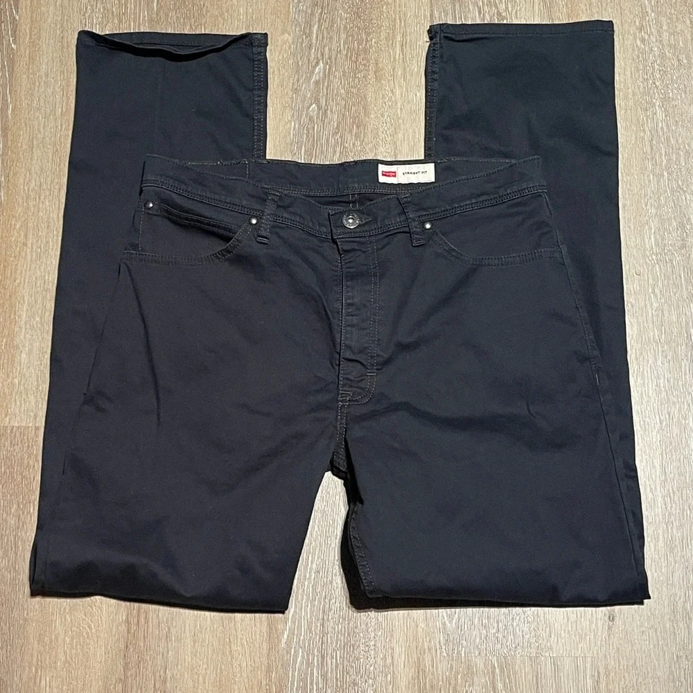Wrangler Straight Fit Black Pants Mens‎ 34x32 Cotton Blend Casual EUC